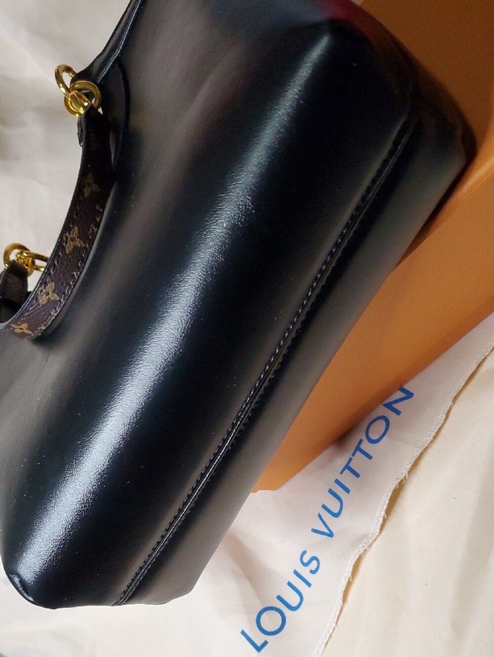 Black Lv Shoulder Bag with Brown Monogram Bow and Gold Hardware - Picture 10 of 14